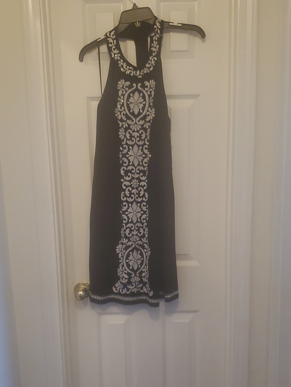 INC International Concepts Black Midi Dress with White Embroidered Panel